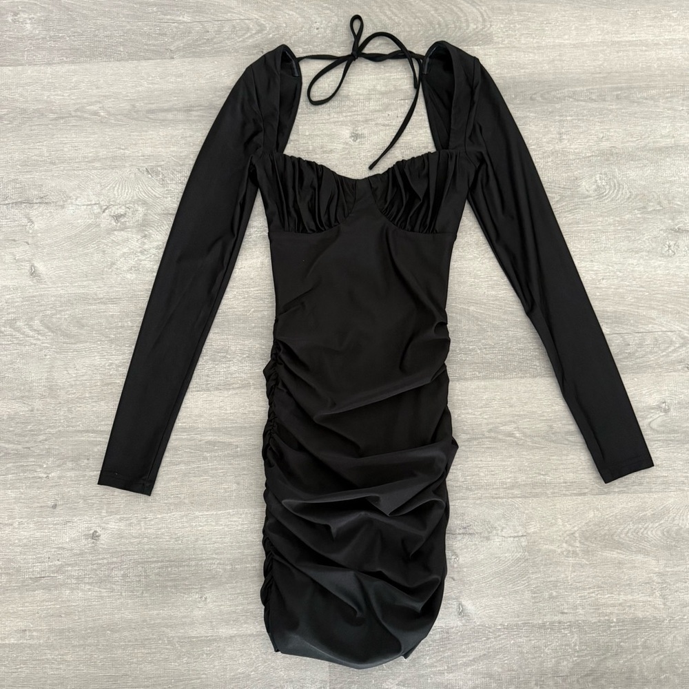 Tiger Mist Black Ruched Mini Dress - Picture 3 of 6